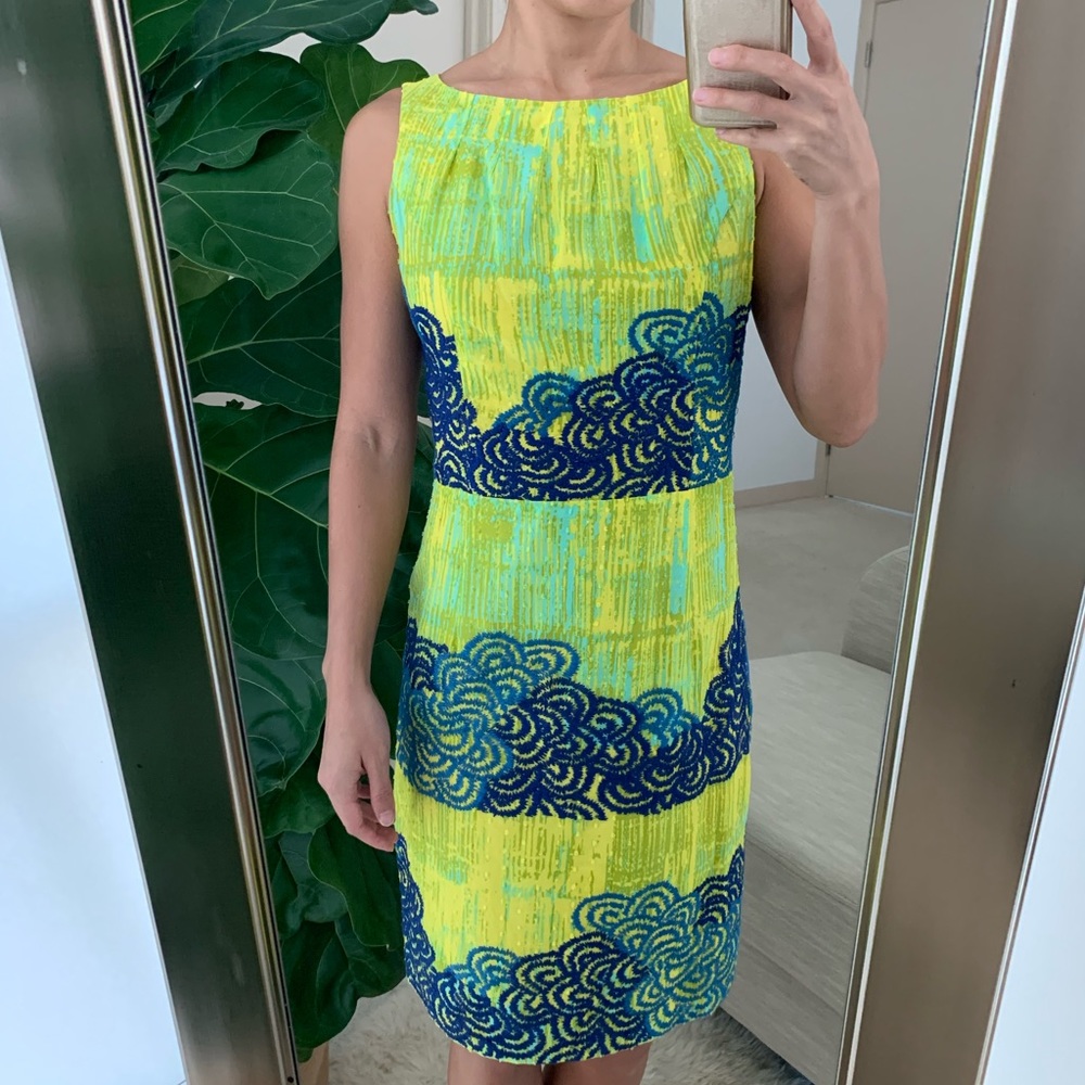 Anthropologie Yellow Embroidered Sheath Dress 0